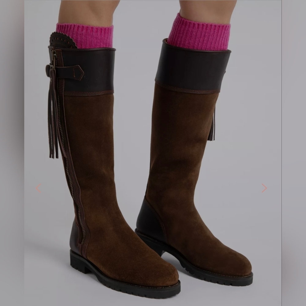 Penelope Chilvers inclement long tassel waterproof knee high boots dark oak 9/40